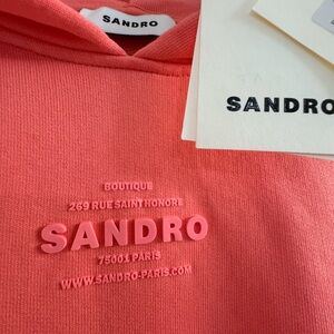 Sandro Coral pullover hoddie with Embossed Logo, pockets
